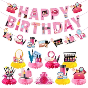 Kit décoration anniversaire maquillage avec bannière Happy Birthday et alvéoles