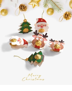 Christmas cardboard chocolate holders featuring Santa, reindeer, and tree designs