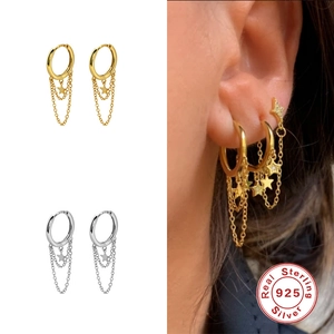 S925 sterling silver star fringe hoop earrings in gold and silver finish for women