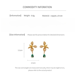 Detailed size specifications for vintage zircon flower earrings with copper material