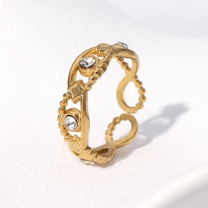 Eye Ring Stainless Steel 18K Gold Plated Zircon Inlay Adjustable Open Finger Band Elegant Jewelry Women