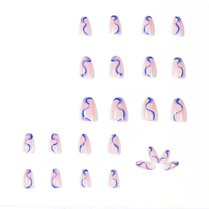 Pop color block wave lines almond press-on nails set with blue and purple patterns