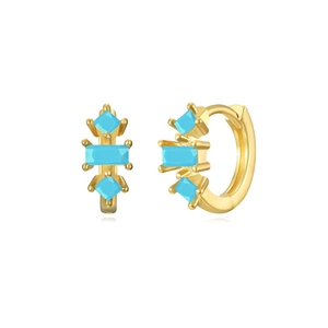 S925 silver needle hoop earrings with light blue square and rectangular zircon stones