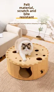 Detailed view of the yellow cheese-shaped felt cat tunnel bed with cat-head entrance