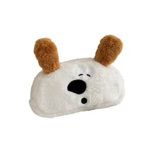 Cute large capacity plush dog pencil case with floppy brown ears and embroidered sleepy eyes