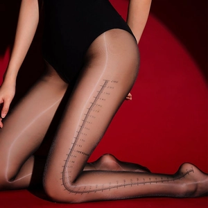 Damen Sexy Ölglanz Lineal Druck Strumpfhose Ultradünn Laufmaschenfest Nylon Strümpfe Offener Schritt Nachtclub Party Clubwear