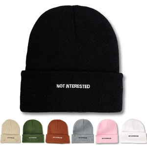 Knit Beanie Hat Acrylic Embroidered Not Interested Slogan Warm Winter Cap Fashion Streetwear For Men Women