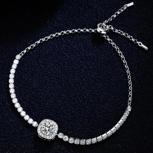 Bracelet Moissanite en Argent Sterling 925 Réglable Coupe Ronde Halo Zirconia Chaîne Tennis Femmes Bijoux Mariage Élégant
