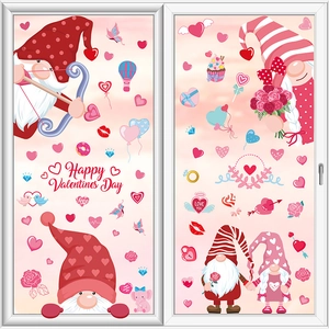 Valentine's Day static window clings with gnomes, hearts and balloons for home decor