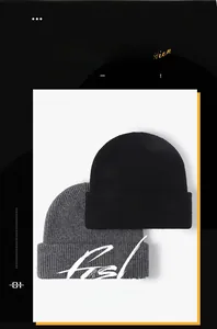 Detail of double-layer merino wool beanie with fine vertical knit ribbing for winter