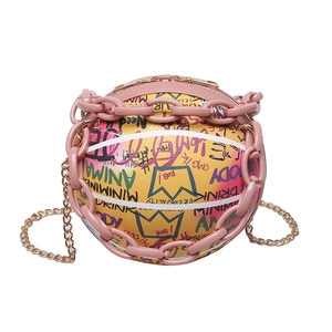 Graffiti basketball shaped handbag with colorful acrylic chain strap for women