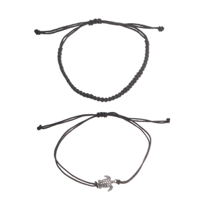 Handmade Bohemian beach anklet set featuring woven rope and a silver turtle charm