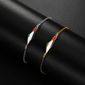 Gold and silver double-layered bead bracelets with colorful Palestine map charm pendants