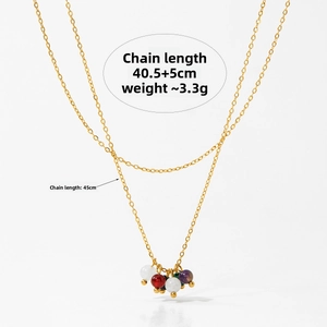 Double-layer gold chain necklace with colorful natural stones, lengths 40.5+5cm and 45cm
