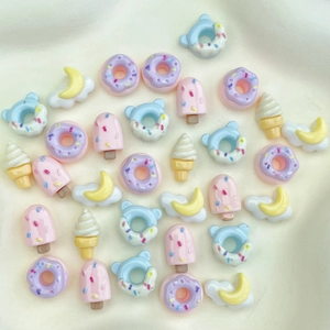 Mini resin nail art charms featuring colorful ice cream, donuts, and popsicles shapes
