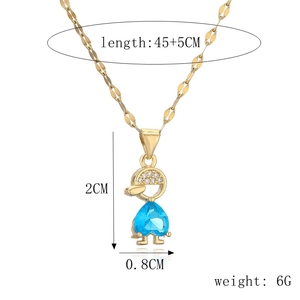 Detail view of heart zircon boy pendant necklace with 45+5cm chain size markings