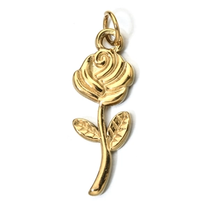 Detailed view of a golden rose flower pendant charm for DIY necklaces and bracelets