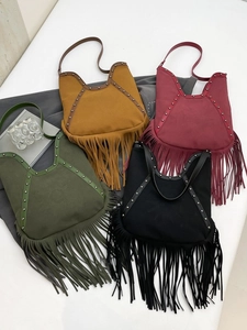 Bohemian fringe shoulder bags in four colors with rivet details and long tassels
