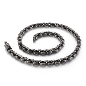 Men's hiphop stainless steel necklace with round link chain in vintage silver finish