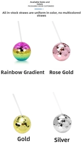 Disco ball cups set with straws in rainbow, rose gold, gold and silver plated finish