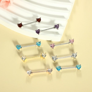 Set of heart-shaped zircon nipple rings in 7 colors with silver and gold finishes