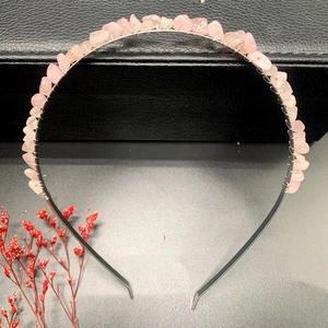 Handmade pink crystal quartz stone crown headband with silver wire wrapping design