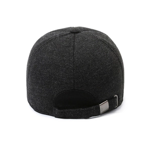 Men's wool blend winter cap in dark grey with adjustable back strap and ear protection