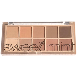 Neutral 10-color eyeshadow palette with matte and shimmer finishes in clear case