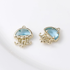 Pendentifs méduse plaqués or 14 carats avec cristaux bleu clair et strass blancs