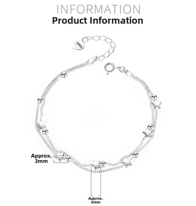 Detailed macro shot of double-layer S925 sterling silver star and bead charm bracelet