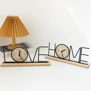 Nordic creative LOVE and HOME decorative tabletop clocks with light wood base for home decor