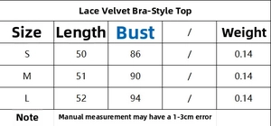 Detaillierte Größentabelle für Spitzen-Samt-Lingerie-Top mit Länge und Brustumfang
