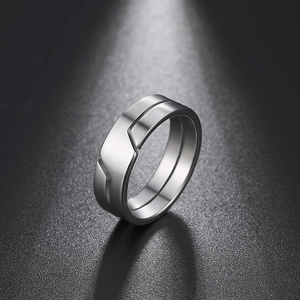 Geometric Cutout Ring 304 Stainless Steel Minimalist Polished Double Layer Band Jewelry For Men Women Modern