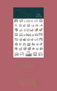 Détail des stickers ongles 5D TS-671 avec emojis de dessin animé et motifs de cœur