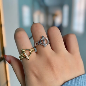 Hip hop geometric chain rings in gold and silver with micro-paved sparkling zircons