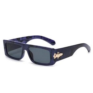 Chic purple marble rectangle sunglasses with thick frame and gold metal accents
