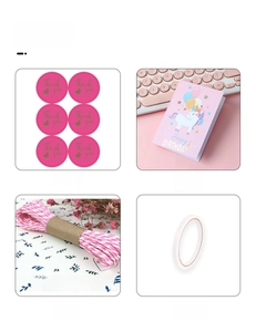 Gift set including heart stickers, unicorn birthday card, pink cotton twine and tape
