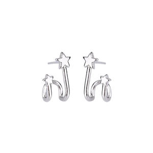 Exquisite sterling silver double star earrings with a curved wrap-around design for women