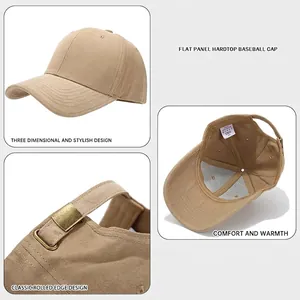 Khaki structured cotton baseball cap with adjustable metal buckle shown in multiple angles