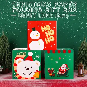 Three-piece stackable Christmas gift boxes with snowman, polar bear, and Santa designs