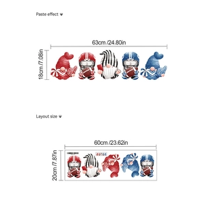 Rugby elf wall stickers detail showing 63x18cm paste effect and 60x20cm layout dimensions
