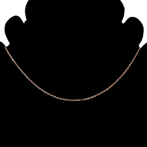 Close-up of slender rose gold stainless steel O-chain displayed on a black neck model