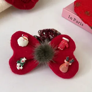 Christmas bow hairband with plush ball, felt material and festive holiday charms