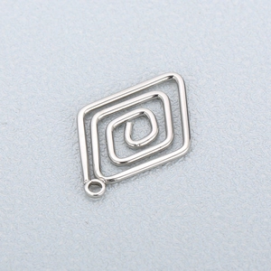 Polished silver geometric rhombus pendant with spiral design for DIY jewelry making
