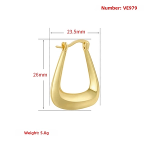 Detailed view of gold plated C-shaped hollow hoop earring with precise measurements
