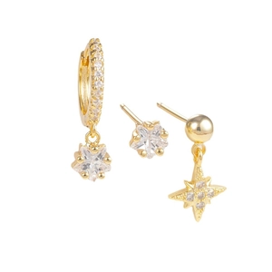 Three-piece gold star earring set featuring zircon micro-inlays and tassel drops