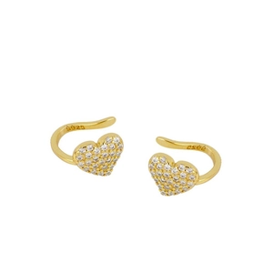 Elegant gold heart ear cuff set with white zircon stones and S925 sterling silver mark