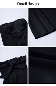 Detail design showing black tube dress bodice hemline and back bow tie texture