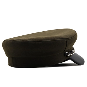 Classic cotton flat top navy hat with metal chain decoration in retro British style