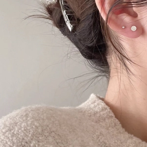Minimalist S925 sterling silver smiley face and bead stud earrings for women in daily style